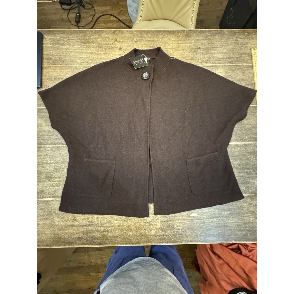 Vintage Tally Ho 100% Wool Sweater Brown Open Front Short Sleeve Jacket Size 2X - Picture 2 of 10